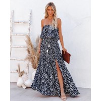 Compassionate Printed Strapless Maxi Dress - Navy