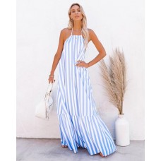 Dominica Pocketed Striped Halter Maxi Dress